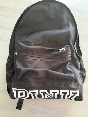 PINK Victoria's Secret Black Logo Backpack with Front Zip Pocket